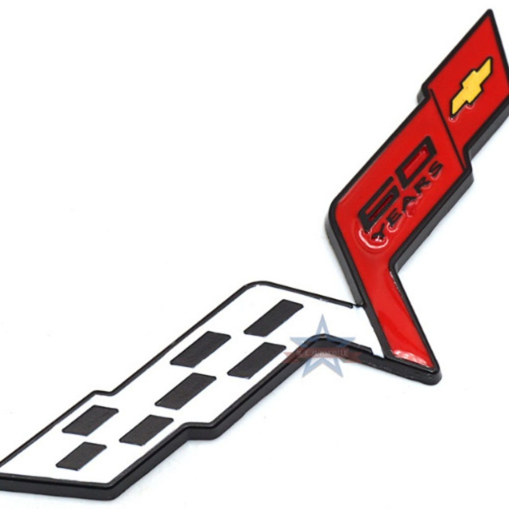 Metal 60 Years Badge Chevy Corvette Grand Sport C6 Z06 Emblem Crossed Flag Logo